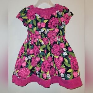 🌷 Vintage Gymboree Plum Pony Magenta Green Floral Corduroy Bow Dress 2T Girls